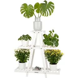 needs&wants® Pflanzenständer Blumenständer aus Holz wetterfest für Indoor Outdoor Balkon Garten draußen innen Wand , Pflanzenregal Blumentreppe , 83 x 28 x 83 cm hoch , weiß