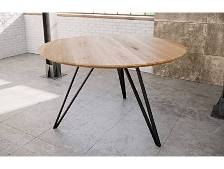 SAM Runder Esstisch Dream Ø 110 cm Eichenholz Hairpin schwarz massiver Holztisch, geölt, Schweizer Kante, Eisengestell, Esszimmertisch