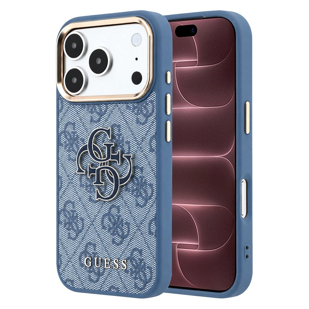 Guess PU 4G Harz Metall Logo Hülle für iPhone 18 Pro Max Blau (Apple iPhone 17 Pro Max, Apple iPhone 18 Pro Max) (GUHCP18X6P4SRMLB)