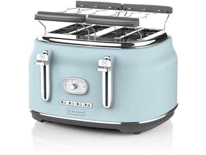 Westinghouse Toaster Retro-Serie 4-Scheiben 1750 W mit Brötchenaufsatz, 4 kurze Schlitze, für 4 Scheiben, 1750,00 W, extra breite Schlitze, Brötchenaufsatz, Auftaufunktion