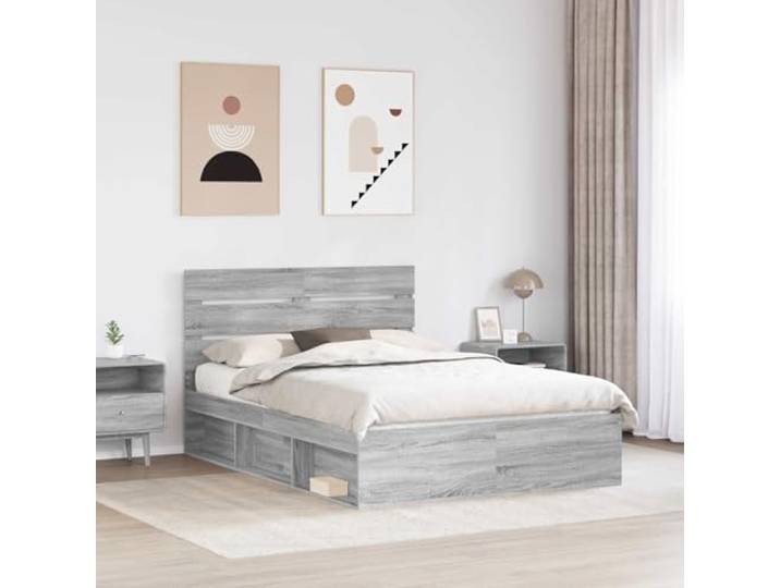 SKTQYQO Bettgestell Grau Sonoma 160 x 200 cm Kiefer massiv Modernes Design, klare Linien, robuster Rahmen, einfache Montage