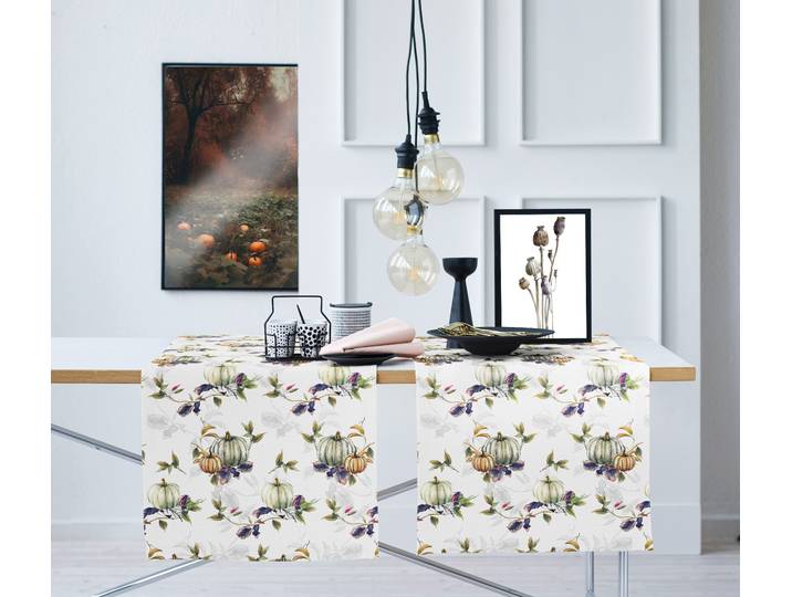 Chemin de table Automne type E 48 x 0 x 140cm Gris/Gris