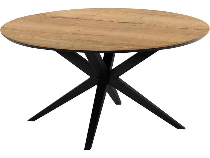 Esstisch OMG DESIGN Wellington , braun (natur, schwarz, natur), B:140cm H:77cm T:140cm, Tische, Esstisch, Hochwertige Melamin-Tischplatte mit Metallgestell
