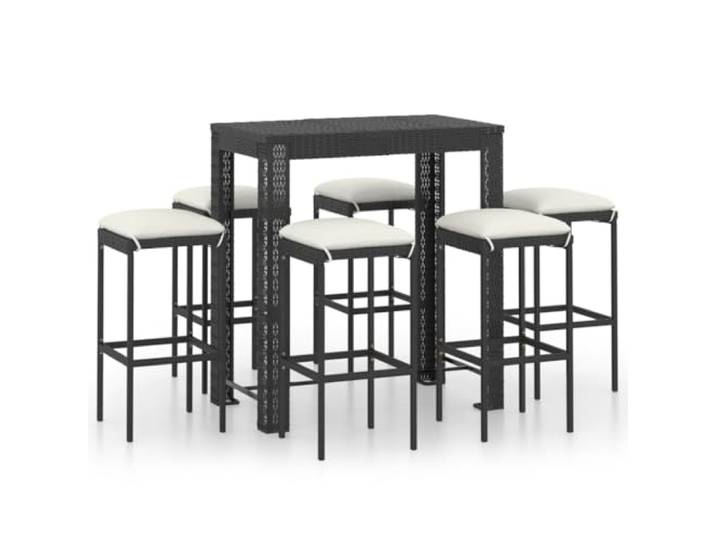 Helloshop26 Garten-Bar-Set, 7-teilig, mit Kissen, Polyrattan, schwarz, 02_0013433