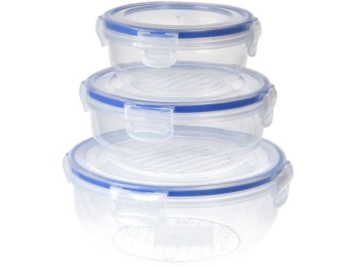 3er Set Frischhaltedosen mit Clip-Deckel, rund, 400 ml, 800 ml, 1400 ml