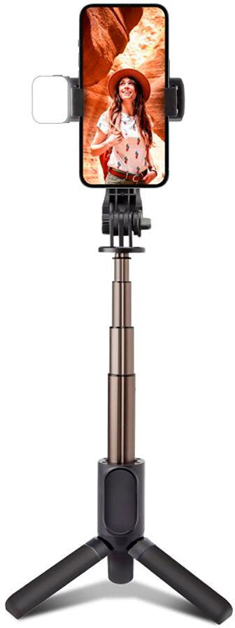SBS Selfie Stick m. Indbygget LED & Tripod - Max Mobil: 60 - 95mm - Sort