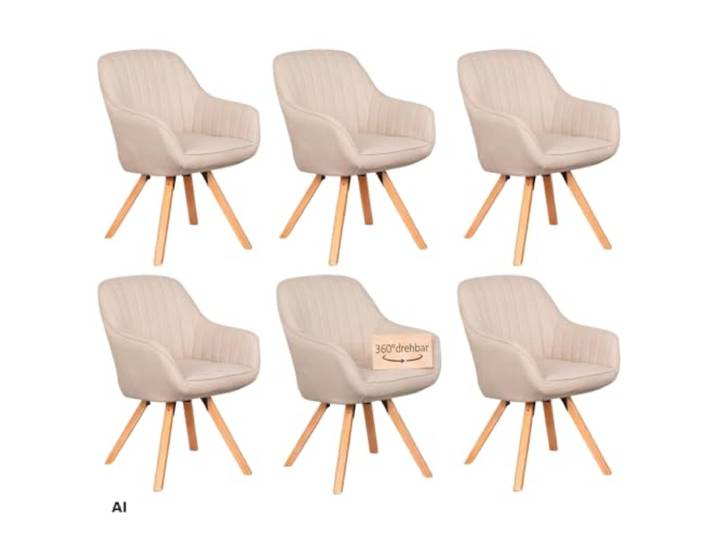 MR. DEKO Esszimmerstühle 6er Set Matera drehbare Küchenstühle beige FSC® Mix FSC® Zertifizierungs-Nr. SGSCH-COC-003328