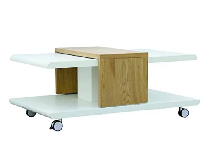 Inter Link - Couchtisch - Weiß - MDF - Wildeiche Nachbildung - Auf Rollen - Joliet