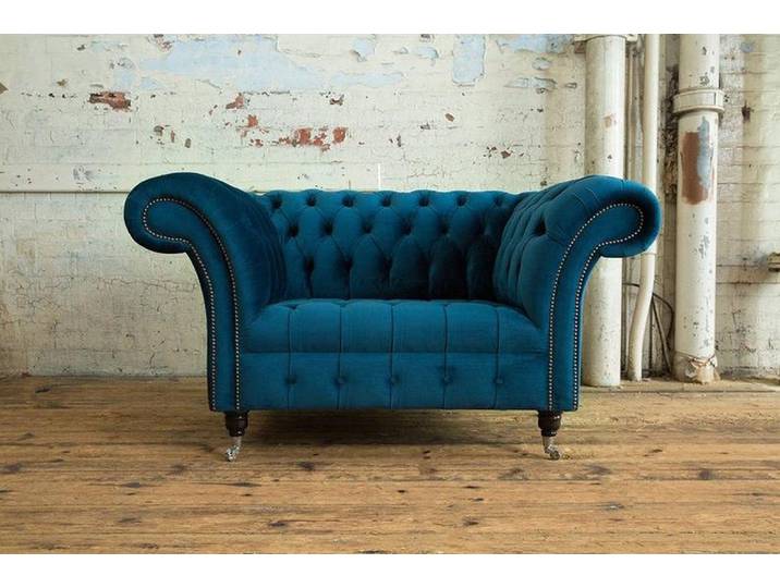 JVmoebel Chesterfield-Sessel Blauer Sessel aus Textil mit Chesterfield-Design, Made in Europa