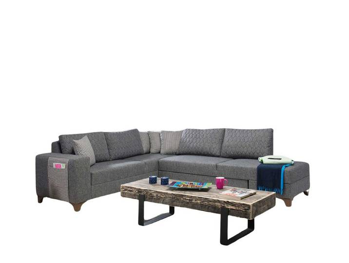 Skye Decor Ecksofa, Modernes Design mit Schlaffunktion, Leinenstruktur, 8 Kissen