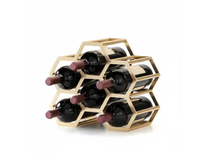 Weinregal Freistehend Aus Metall Im Sechseckigen Waben Design Weinflaschenhalter Mit Geneigter Lagerung Arbeitsplatte Und Schrank Elegantes Tisch Weinregal Zur Präsentation Von Weinflaschen(Gold)
