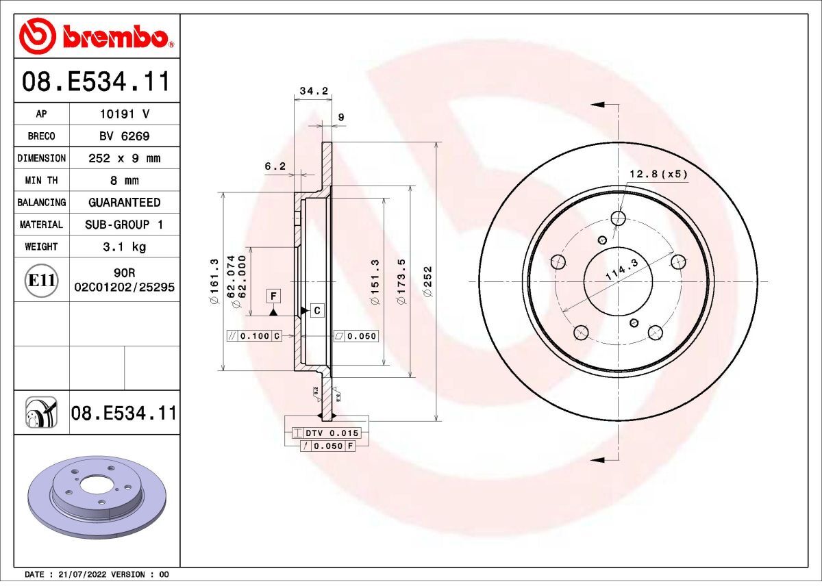 Bremsscheibe BREMBO 08.E534.11, 1 Stück