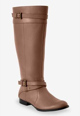 Women's The Janis Tall Wide Calf Leather Boot By Comfortview by Comfortview in Cognac (Size 11 M)