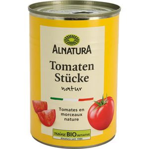 Alnatura Gemüsekonserve Tomatenstücke natur, im Saft, BIO, ohne Zuckerzusatz, ganze geschälte Frucht, in der Dose, 400 g