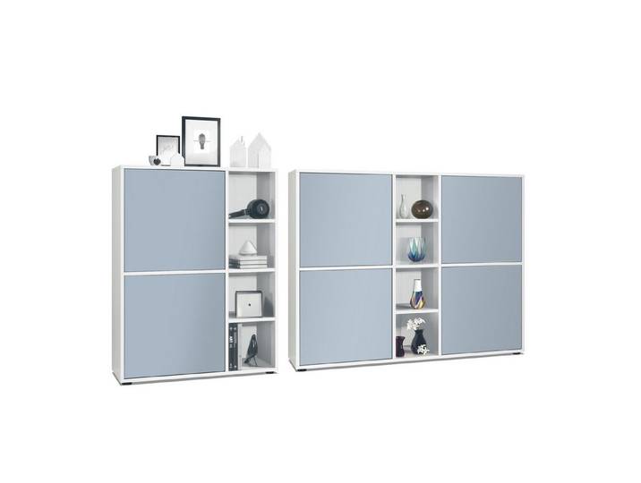 Vladon Wohnwand Miami, (Wohnraum Set, bestehend aus 2 Highboards), Weiß matt / Denim matt