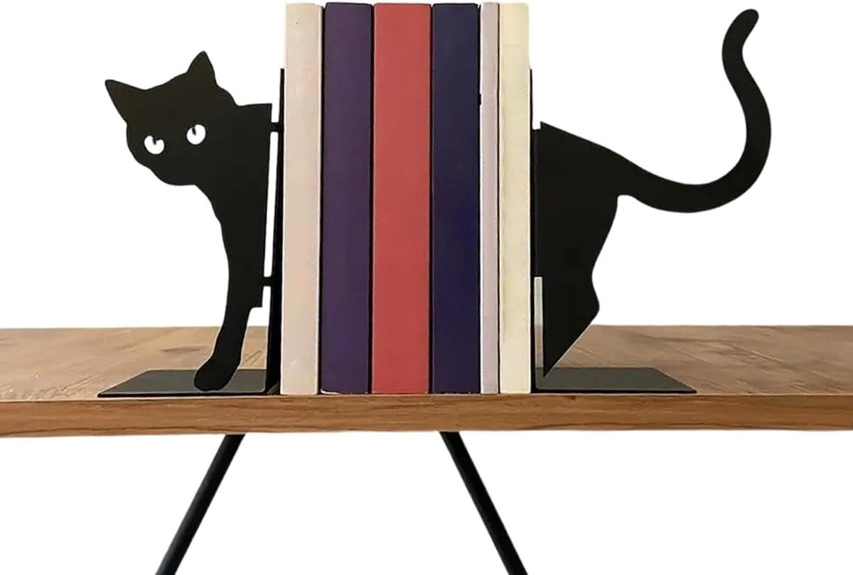 Boekensteunen Kat - Zwart - Metaal - 16 cm