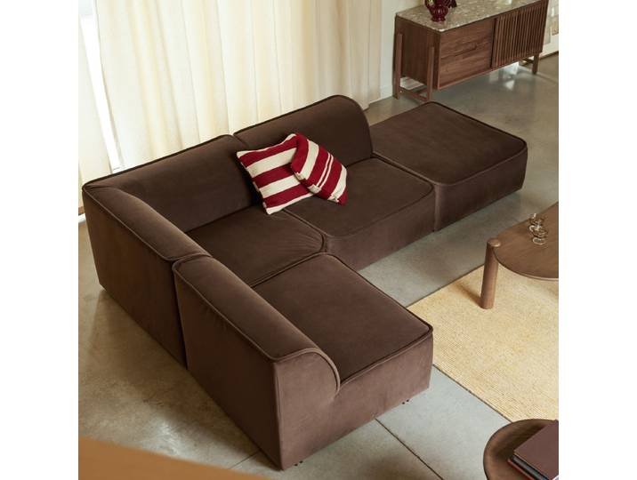 Quinto - Modulares Ecksofa links aus braunem Stoff, 3-4 Sitzer - Braun