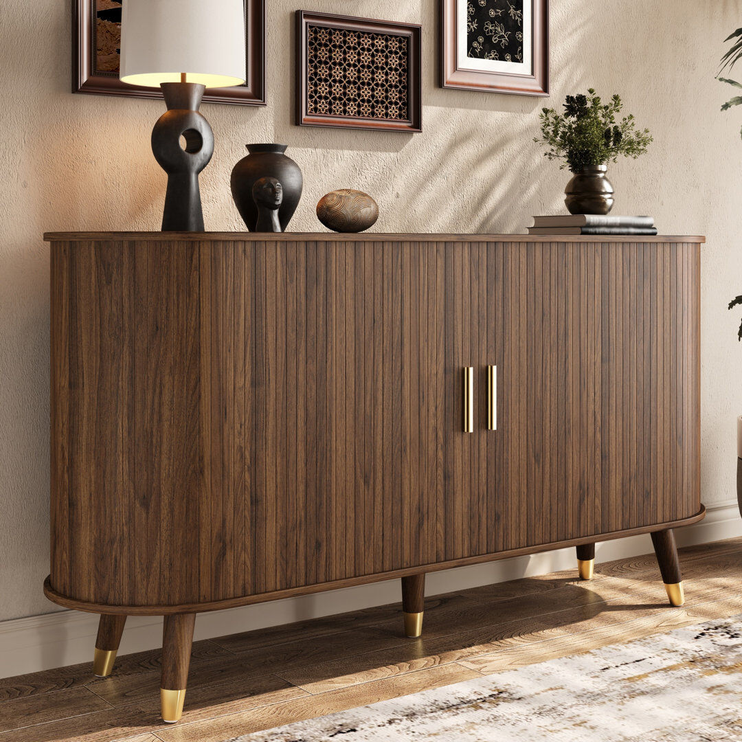 LIFE CARVER Sideboard with 2 sliding doors and 2 drawers Walnut Brown 79.5cm H X 140cm W X 40cm D