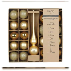 19 Weihnachtskugeln Christbaumspitze Glas Christbaumkugeln mit Motiv Muster Set