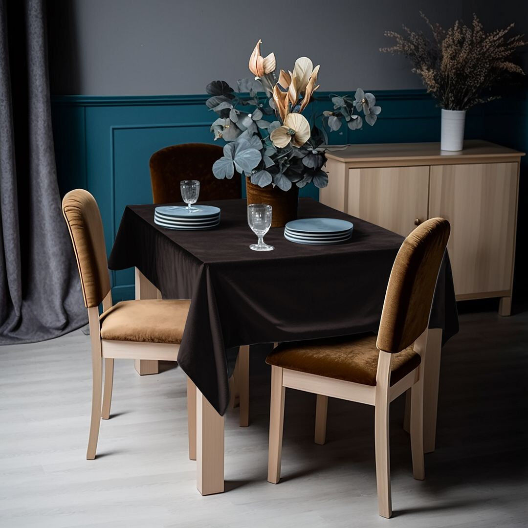 Lilijan Home & Curtain Matte Velvet Square Tablecloth Onyx 132cm W x 305cm L