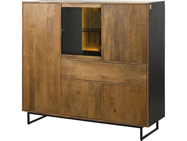 MASSIVMOEBEL24 Buffet en bois de Manguier / Bois de récupération 160x47x145 noir / naturel laqué DAVIS #32
