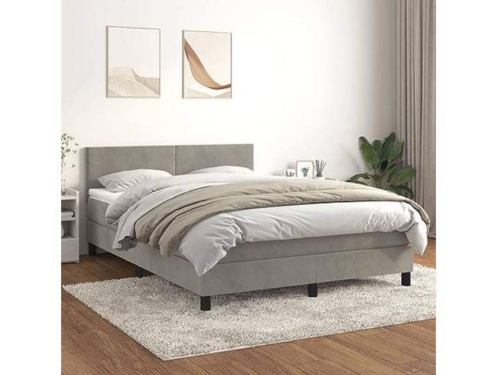 RJPLMFV Bettgestell, Matratze, Velours, Grau, 140 x 190 cm Verstellbarer Kopf, Taschenfedern, mittlere Festigkeit, weicher Matratzenschoner