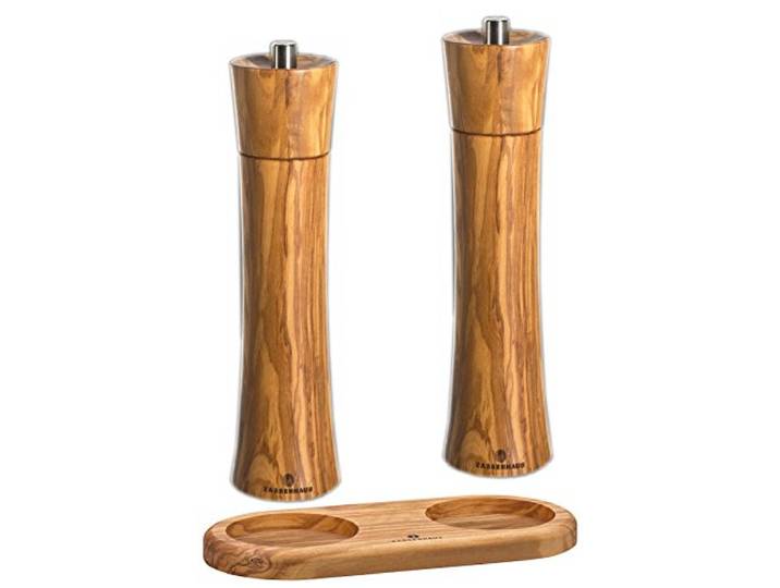 Zassenhaus Salz und Pfeffermühle Frankfurt 24 cm mit Mühlen-Untersetzer Olivenholz