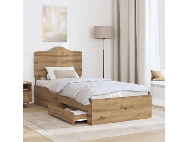 KTHLBRH Bett mit Schublade Eiche Handwerk 90 x 190 cm Technisches Holz, Kopfteil inklusive, Höhe 32 cm, einfache Montage, großer Platz