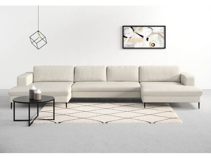 DOMO collection Modica U-Form aktuelles, kubisches Design mit 2 Recamieren, viel Platz XXL, auch in Cord, Fußhöhe passend für gängige Saugroboter