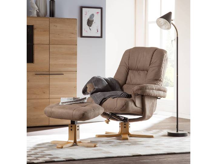 Relaxsessel mit Hocker Beige Microfaser 86 x 105 x 96cm
