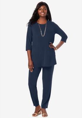 Plus Size Women's 2-Piece Stretch Knit Mega Swing Set by The London Collection in Navy (Size M)