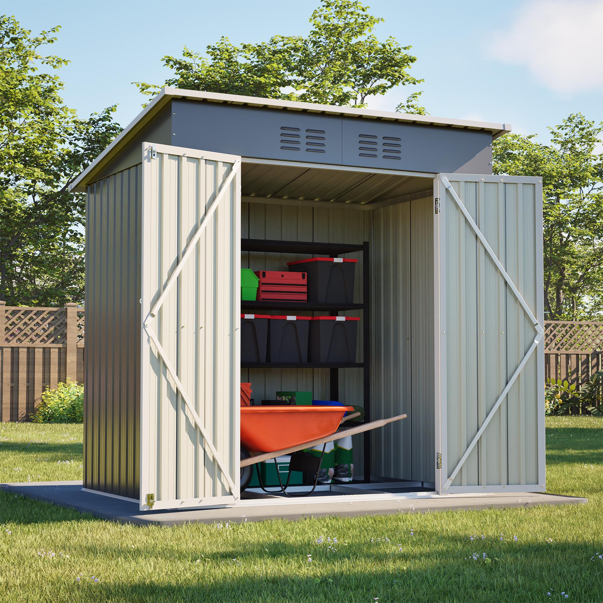 Geräteschuppen Gerätehaus Metall Gartenhaus Lagerschuppen 3,74m³ Grau mit Fundament Pultdach