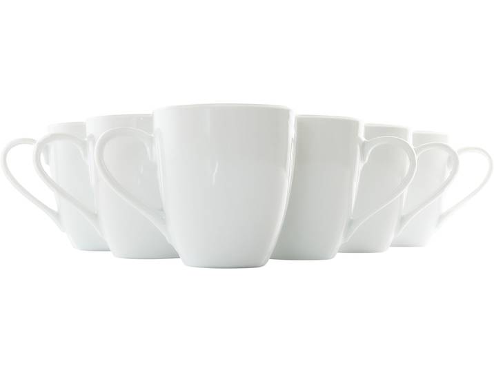 Becher RETSCH ARZBERG, weiß, 500ml, 6 Stk., Porzellan, Trinkgefäße, Becher, großer XXL Henkelbecher in gefällig bauchiger Form, 6-teilig, 500 ml
