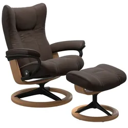 Stressless Sessel mit Hocker Wing Signature Leder Braun Batick Brown S (Small)