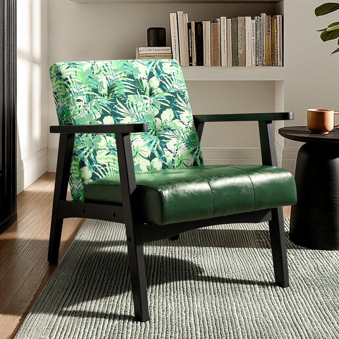 Borough Wharf Deveral Faux Leather Armchair Floral/Green Floral 76cm H X 76cm W X 67cm D