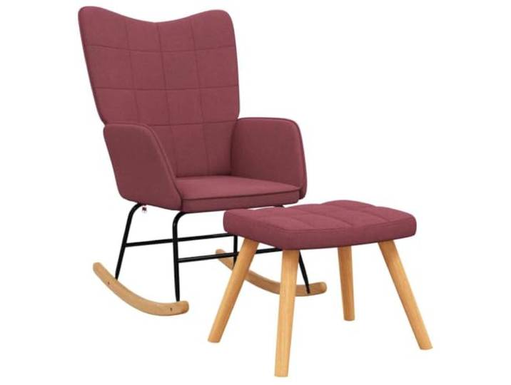 Schaukelstuhl mit Fußablage, weinrot, Stoff, Stahlrahmen, 110 kg Quadratische Nähte, Schwammfüllung, Holzkufen, stabile Konstruktion, elegantes Design