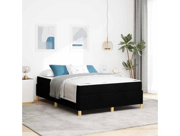 Stoffbezogenes Bettgestell mit Holzwerkstoff Modernes Minimalistisches Bettgestell mit Matratze Stoff Schwarz 140x190 cm Komfort Doppelbett mit Stauraum Polsterbett Lattenrost Taschenfederkern