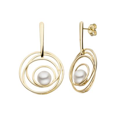 Perlenohrringe JOBO "Ohrringe Goldohrringe 38 mm lang", gold (gelbgold 585), Ohrringe, Damen, Gelbgold 585 Perlen, Gelbgold 585, Perlen, 585 Gold mit Perlen