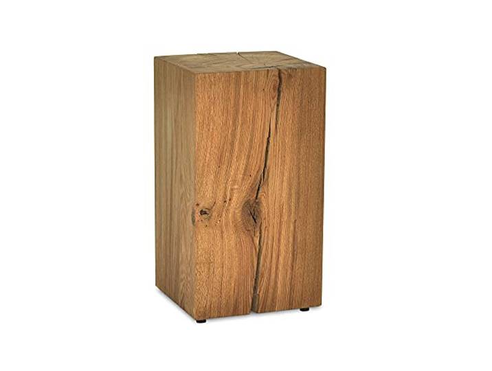 ms factory Holzblock Eiche Massiv - Handgefertigter Holzklotz - Rustikale Holzsäule - Beistelltisch Hocker Dekosäule - 25 x 25 x 50 cm
