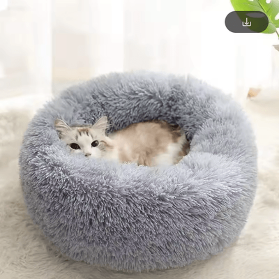 Inspire Picks Round Plush Cat Bed Cat Bed With Semi Enclosed Design For Warmth, Comfort & Secure Sleep gray 40cm