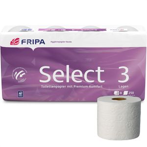 Fripa Toilettenpapier Select Premium, 3-lagig, Tissue, 250 Blatt, 8 Rollen