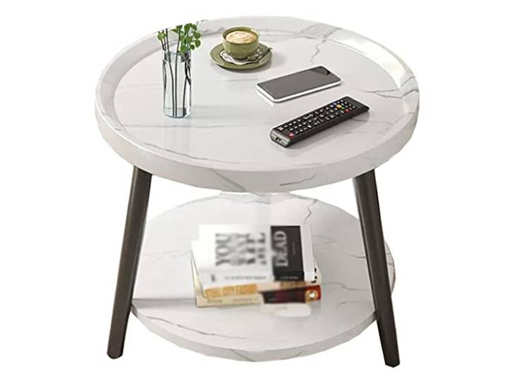 Beistelltisch, 2-stöckiger runder Beistelltisch, Nachttisch(White,50cm)