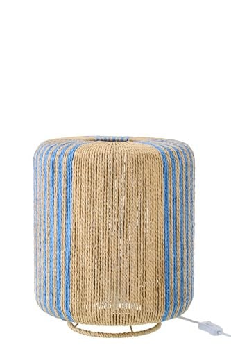 J-Line Tafellamp Cilinder van Metaal en Touw - Blauw/Naturel
