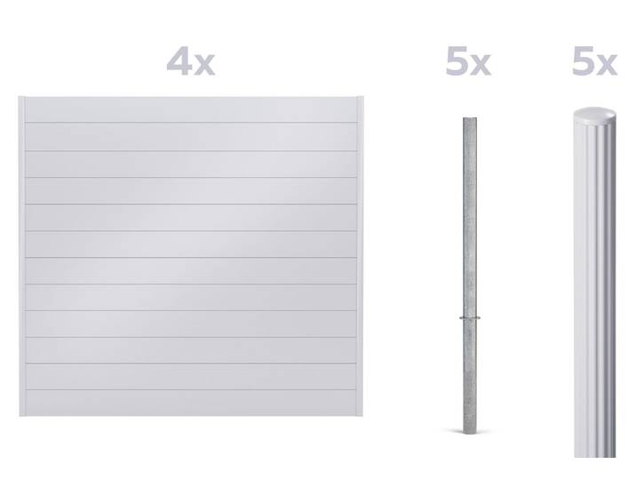 Alberts Sichtschutz Palitio als Set,weißalu.9006, zum Einbetonieren, Länge 8,00m, Profilhöhe 150mm