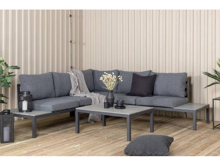 Garten Loungeset Anker – mit Ecksofa & Tisch, wetterfest - Grau - Luxusbetten24