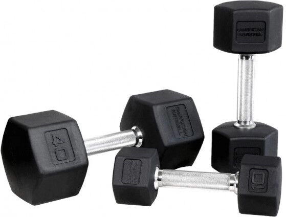 americanbarbell American Barbell Rubber Hex Dumbbells 2x 22.5 kg