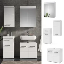Vicco Badmöbelset Luna Weiß Skandi Badezimmerschrank Badschrank Waschtischunterschrank Spiegelschrank Midischrank Hängeschrank Schranktür Schrankfach Schrankschublade Ablage Aufbewahrung