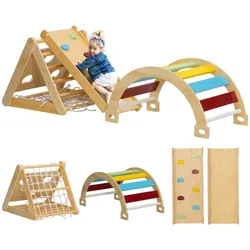 AIYAPLAY Klettergerüst Indoor, 7 in 1 Kletterdreieck mit Rutsche Kletterbogen Rampe Holz