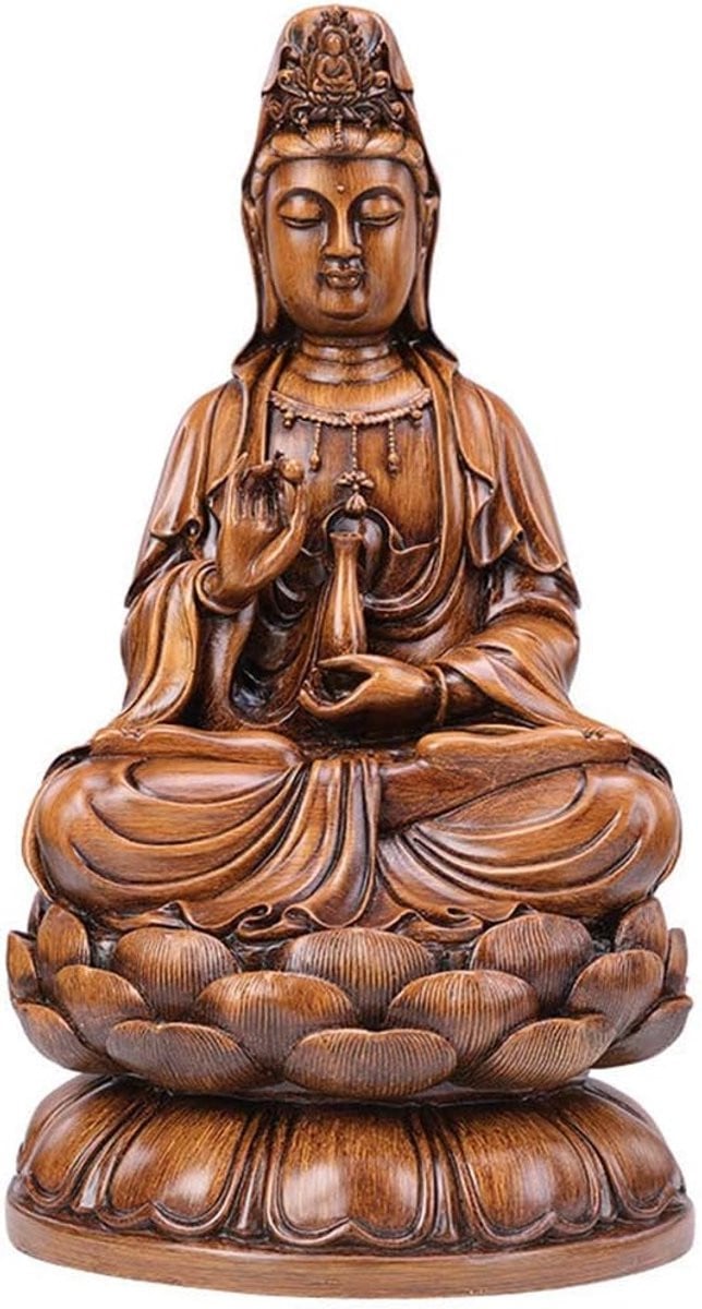 Guan Yin Boeddhistisch Beeldje - Zittend op Lotus - Decoratie voor op tafel