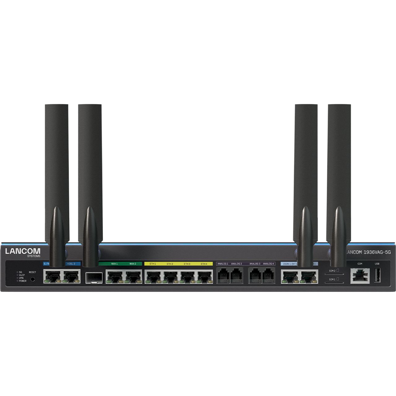 Lancom Multi-WAN SD-WAN VoIP Gateway mit 2x VDSL-Supervectoring (2x 300 MBit/s) o. 1x G.Fast (1.000 MBit/s), 1x SFP/TP, 1x WAN-Ethernet, Dua
